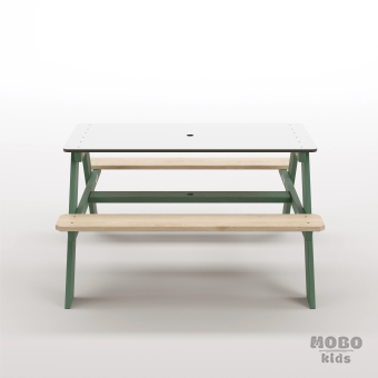 Panter Junior Su Yeşili Ahşap Gövdeli Çocuk Masası - Beyaz Kompakt Tablalı Çok Amaçlı Aktivite Masası - Orman Yeşili - Görsel 5