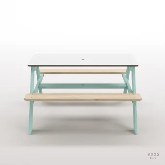 Panter Junior Su Yeşili Ahşap Gövdeli Çocuk Masası - Beyaz Kompakt Tablalı Çok Amaçlı Aktivite Masası - Galeri