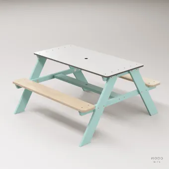 Panter Junior Su Yeşili Ahşap Gövdeli Çocuk Masası - Beyaz Kompakt Tablalı Çok Amaçlı Aktivite Masası - Galeri