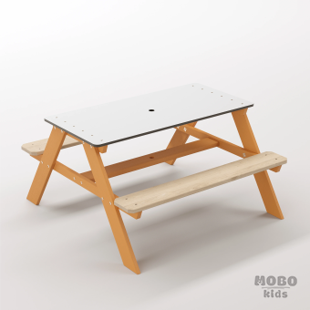 Panter Junior Turuncu Ahşap Gövdeli Çocuk Masası - Beyaz Kompakt Tablalı Ev İçi Aktivite Masası