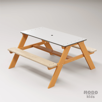 Panter Junior Su Yeşili Ahşap Gövdeli Çocuk Masası - Beyaz Kompakt Tablalı Çok Amaçlı Aktivite Masası - Turuncu - Görsel 3