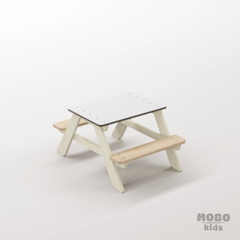 Panter Micro Bej Estetik Ahşap Gövdeli Montessori Masası - Beyaz Kompakt Tablalı Ev İçi Aktivite Seti