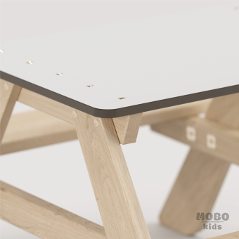 Panter Beyaz Kompakt Tablalı Çocuk Bahçe Bankı - Masif Ahşap - Çocuk Kapasiteli Piknik ve Bahçe Masası - Galeri