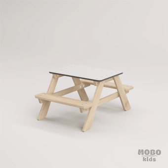 Panter Beyaz Kompakt Tablalı Çocuk Bahçe Bankı - Masif Ahşap - Çocuk Kapasiteli Piknik ve Bahçe Masası - Galeri