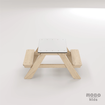 Panter Beyaz Kompakt Tablalı Çocuk Bahçe Bankı - Masif Ahşap - Çocuk Kapasiteli Piknik ve Bahçe Masası - Galeri