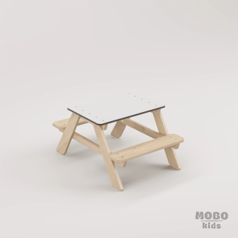 Panter Beyaz Kompakt Tablalı Çocuk Bahçe Bankı - Masif Ahşap - Çocuk Kapasiteli Piknik ve Bahçe Masası