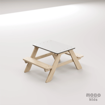 Panter Beyaz Kompakt Tablalı Çocuk Bahçe Bankı - Masif Ahşap - Çocuk Kapasiteli Piknik ve Bahçe Masası - Galeri