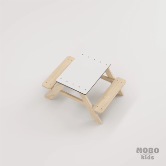 Panter Beyaz Kompakt Tablalı Çocuk Bahçe Bankı - Masif Ahşap - Çocuk Kapasiteli Piknik ve Bahçe Masası - Galeri