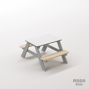 Panter Micro Gümüş Gri Ahşap Gövdeli Modern Çocuk Masası - Beyaz Kompakt Tablalı Montessori Oyun Seti