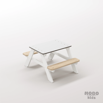 Panter Micro Kar Beyazı Ahşap Gövdeli Montessori Masası - Beyaz Kompakt Tablalı Ev İçi Oyun Grubu