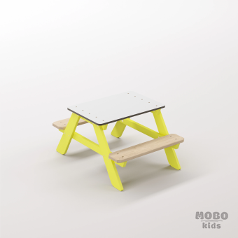 Panter Micro Limon Sarısı Ahşap Gövdeli Etkinlik Masası - Beyaz Kompakt Tablalı Kreş ve Oyun Alanı