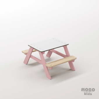 Panter Micro Masal Pembe Ahşap Gövdeli Ev İçi Çocuk Masası - Beyaz Kompakt Tablalı Montessori Köşesi