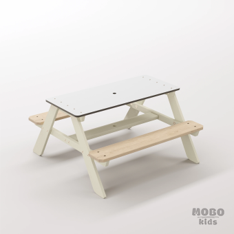 Panter Tiny Bej Estetik Ahşap Gövdeli Balkon ve Oyun Alanı Seti - Beyaz Kompakt Tablalı Masa