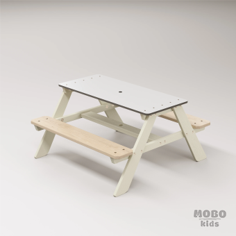 Panter Beyaz Kompakt Tablalı Çocuk Bahçe Bankı - Masif Ahşap 4 Çocuk Kapasiteli Piknik ve Bahçe Masası - Bej - Görsel 2