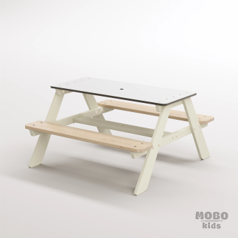 Panter Beyaz Kompakt Tablalı Çocuk Bahçe Bankı - Masif Ahşap 4 Çocuk Kapasiteli Piknik ve Bahçe Masası - Bej - Görsel 3