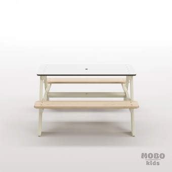 Panter Beyaz Kompakt Tablalı Çocuk Bahçe Bankı - Masif Ahşap 4 Çocuk Kapasiteli Piknik ve Bahçe Masası - Bej - Görsel 5