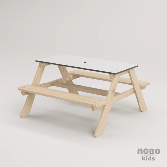 Panter Beyaz Kompakt Tablalı Çocuk Bahçe Bankı - Masif Ahşap 4 Çocuk Kapasiteli Piknik ve Bahçe Masası - Galeri