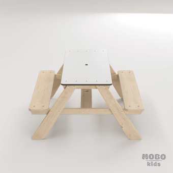 Panter Beyaz Kompakt Tablalı Çocuk Bahçe Bankı - Masif Ahşap 4 Çocuk Kapasiteli Piknik ve Bahçe Masası - Galeri