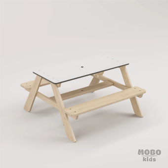 Panter Beyaz Kompakt Tablalı Çocuk Bahçe Bankı - Masif Ahşap 4 Çocuk Kapasiteli Piknik ve Bahçe Masası