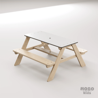 Panter Beyaz Kompakt Tablalı Çocuk Bahçe Bankı - Masif Ahşap 4 Çocuk Kapasiteli Piknik ve Bahçe Masası - Galeri