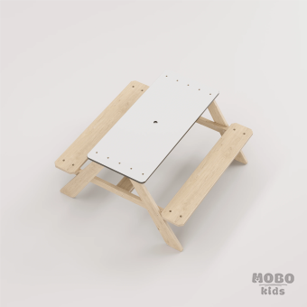 Panter Beyaz Kompakt Tablalı Çocuk Bahçe Bankı - Masif Ahşap 4 Çocuk Kapasiteli Piknik ve Bahçe Masası - Galeri