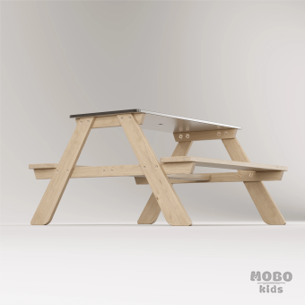 Panter Beyaz Kompakt Tablalı Çocuk Bahçe Bankı - Masif Ahşap 4 Çocuk Kapasiteli Piknik ve Bahçe Masası - Galeri