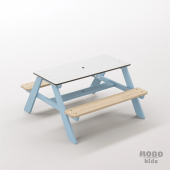 Panter Tiny Gök Mavisi Ahşap Gövdeli Çocuk Balkon Seti - Beyaz Kompakt Tablalı Oyun Alanı Masası