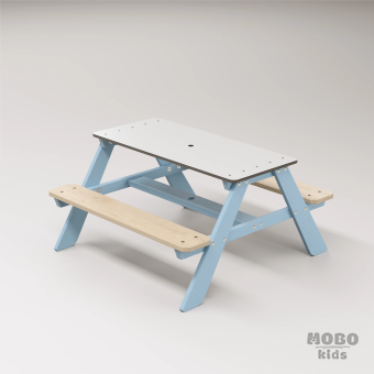 Panter Beyaz Kompakt Tablalı Çocuk Bahçe Bankı - Masif Ahşap 4 Çocuk Kapasiteli Piknik ve Bahçe Masası - Gökmavi - Görsel 3