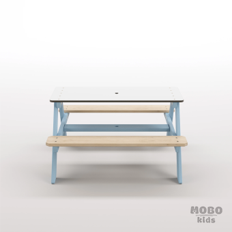 Panter Beyaz Kompakt Tablalı Çocuk Bahçe Bankı - Masif Ahşap 4 Çocuk Kapasiteli Piknik ve Bahçe Masası - Gökmavi - Görsel 5