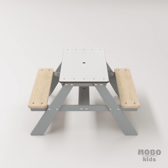 Panter Beyaz Kompakt Tablalı Çocuk Bahçe Bankı - Masif Ahşap 4 Çocuk Kapasiteli Piknik ve Bahçe Masası - Gümüş Gri - Görsel 4