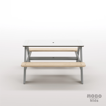 Panter Beyaz Kompakt Tablalı Çocuk Bahçe Bankı - Masif Ahşap 4 Çocuk Kapasiteli Piknik ve Bahçe Masası - Gümüş Gri - Görsel 5