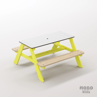 Panter Tiny Limon Sarısı Ahşap Gövdeli Anaokulu Etkinlik Masası - Beyaz Kompakt Tablalı Oyun Seti