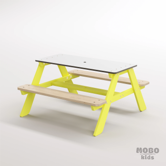 Panter Beyaz Kompakt Tablalı Çocuk Bahçe Bankı - Masif Ahşap 4 Çocuk Kapasiteli Piknik ve Bahçe Masası - Limon Sarısı - Görsel 2