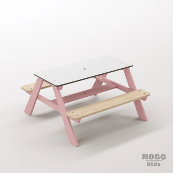 Panter Tiny Masal Pembe Ahşap Gövdeli Çocuk Balkon Seti - Beyaz Kompakt Tablalı Oyun Alanı Masası