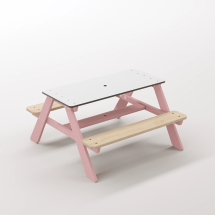 Panter Beyaz Kompakt Tablalı Çocuk Bahçe Bankı - Masif Ahşap 4 Çocuk Kapasiteli Piknik ve Bahçe Masası - Masal Pembe Seçeneği