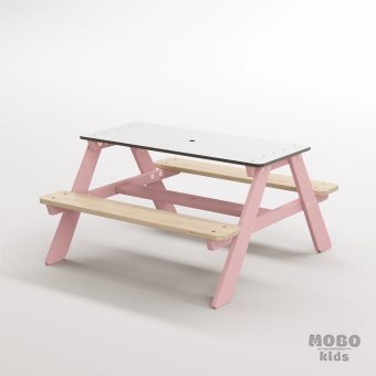 Panter Beyaz Kompakt Tablalı Çocuk Bahçe Bankı - Masif Ahşap 4 Çocuk Kapasiteli Piknik ve Bahçe Masası - Masal Pembe - Görsel 2