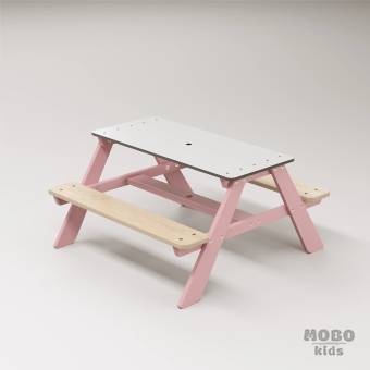 Panter Beyaz Kompakt Tablalı Çocuk Bahçe Bankı - Masif Ahşap 4 Çocuk Kapasiteli Piknik ve Bahçe Masası - Masal Pembe - Görsel 3