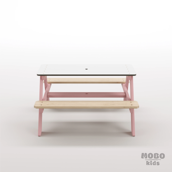 Panter Beyaz Kompakt Tablalı Çocuk Bahçe Bankı - Masif Ahşap 4 Çocuk Kapasiteli Piknik ve Bahçe Masası - Masal Pembe - Görsel 4