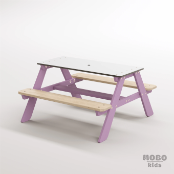 Panter Beyaz Kompakt Tablalı Çocuk Bahçe Bankı - Masif Ahşap 4 Çocuk Kapasiteli Piknik ve Bahçe Masası - Menekşe Moru - Görsel 2