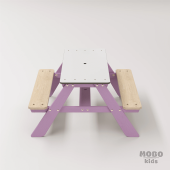 Panter Beyaz Kompakt Tablalı Çocuk Bahçe Bankı - Masif Ahşap 4 Çocuk Kapasiteli Piknik ve Bahçe Masası - Menekşe Moru - Görsel 4