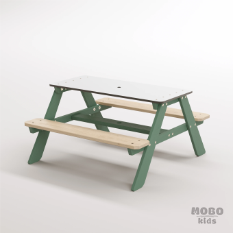 Panter Beyaz Kompakt Tablalı Çocuk Bahçe Bankı - Masif Ahşap 4 Çocuk Kapasiteli Piknik ve Bahçe Masası - Orman Yeşili - Görsel 2