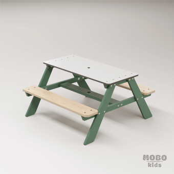 Panter Beyaz Kompakt Tablalı Çocuk Bahçe Bankı - Masif Ahşap 4 Çocuk Kapasiteli Piknik ve Bahçe Masası - Orman Yeşili - Görsel 3