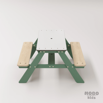 Panter Beyaz Kompakt Tablalı Çocuk Bahçe Bankı - Masif Ahşap 4 Çocuk Kapasiteli Piknik ve Bahçe Masası - Orman Yeşili - Görsel 4