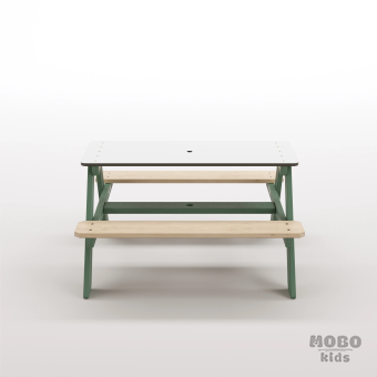 Panter Beyaz Kompakt Tablalı Çocuk Bahçe Bankı - Masif Ahşap 4 Çocuk Kapasiteli Piknik ve Bahçe Masası - Orman Yeşili - Görsel 5