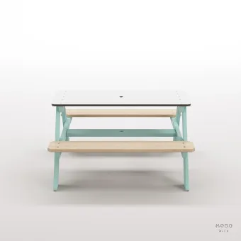 Panter Beyaz Kompakt Tablalı Çocuk Bahçe Bankı - Masif Ahşap 4 Çocuk Kapasiteli Piknik ve Bahçe Masası - Galeri