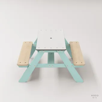 Panter Beyaz Kompakt Tablalı Çocuk Bahçe Bankı - Masif Ahşap 4 Çocuk Kapasiteli Piknik ve Bahçe Masası - Galeri