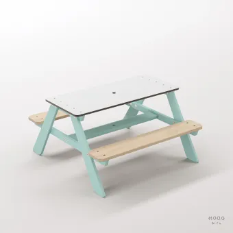 Panter Beyaz Kompakt Tablalı Çocuk Bahçe Bankı - Masif Ahşap 4 Çocuk Kapasiteli Piknik ve Bahçe Masası