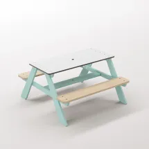 Panter Beyaz Kompakt Tablalı Çocuk Bahçe Bankı - Masif Ahşap 4 Çocuk Kapasiteli Piknik ve Bahçe Masası