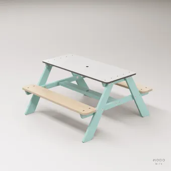 Panter Beyaz Kompakt Tablalı Çocuk Bahçe Bankı - Masif Ahşap 4 Çocuk Kapasiteli Piknik ve Bahçe Masası - Galeri