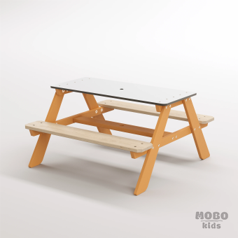 Panter Beyaz Kompakt Tablalı Çocuk Bahçe Bankı - Masif Ahşap 4 Çocuk Kapasiteli Piknik ve Bahçe Masası - Turuncu - Görsel 2